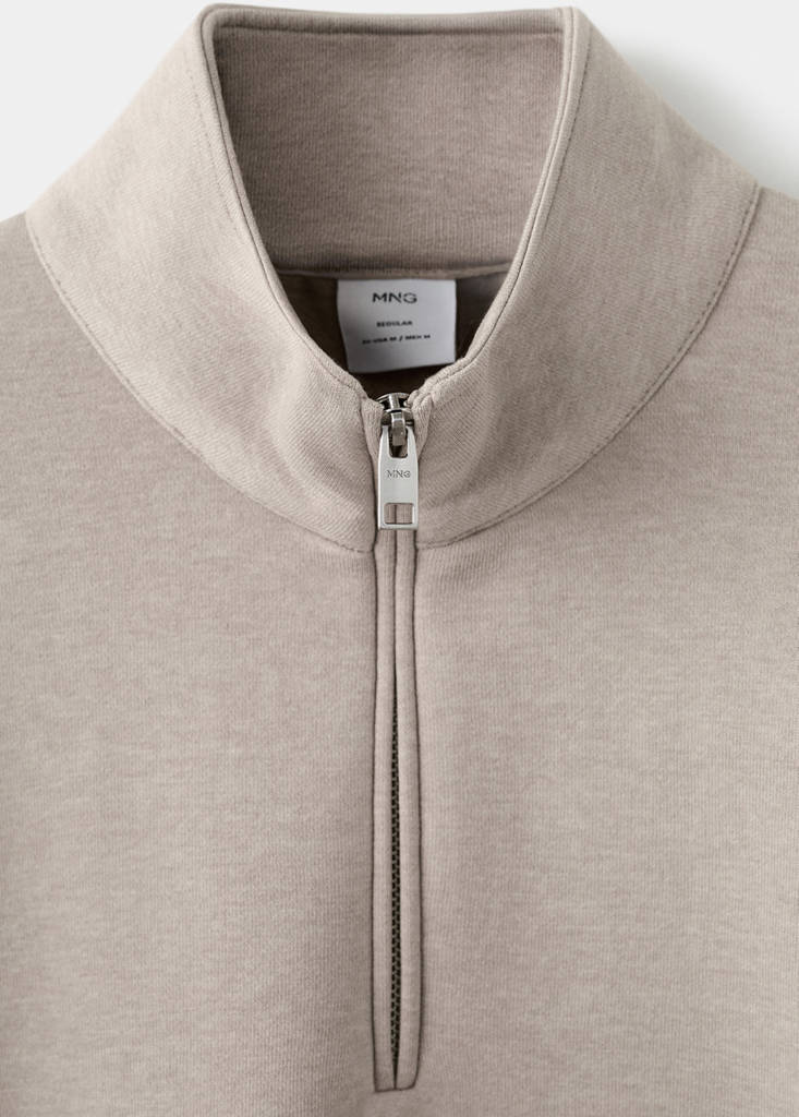 Zip-neck sweatshirt with a soft-touch interior — Sand
