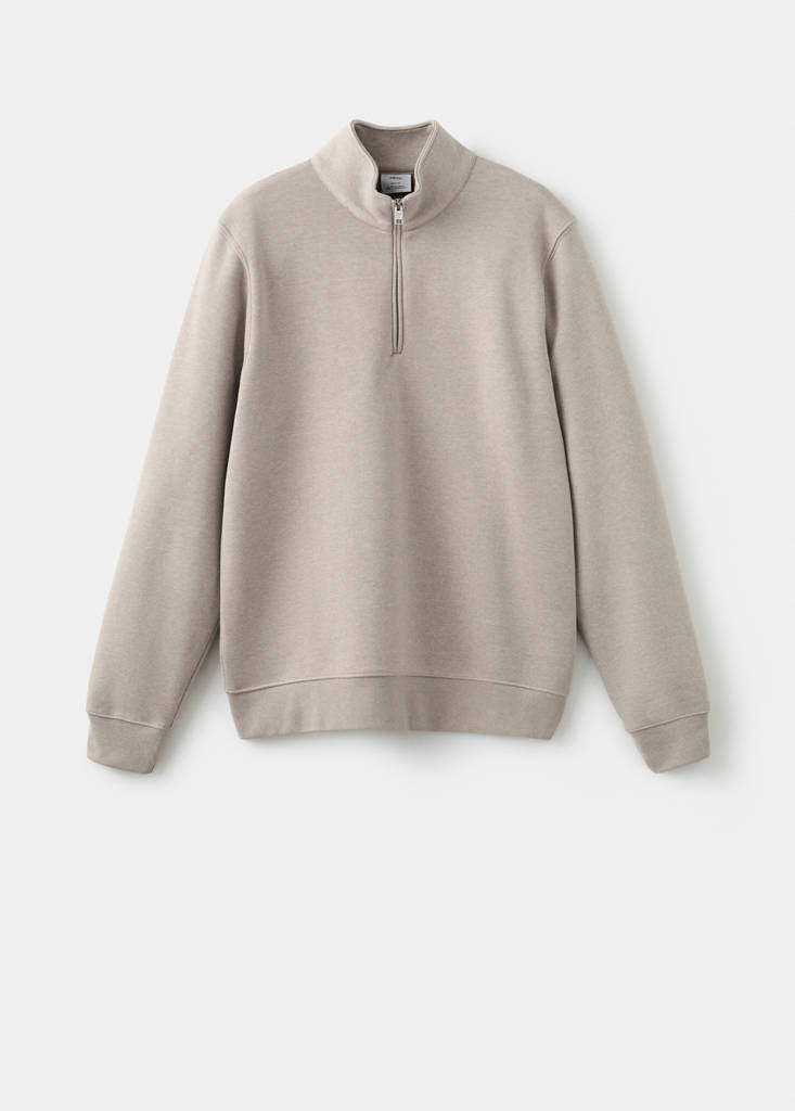 Zip-neck sweatshirt with a soft-touch interior — Sand
