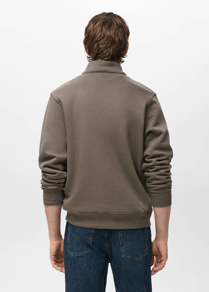 Zip-neck sweatshirt with a soft-touch interior — Medium Brown