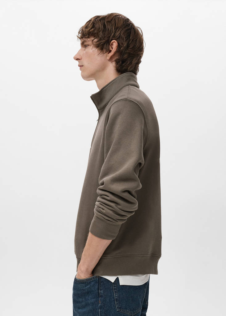 Zip-neck sweatshirt with a soft-touch interior — Medium Brown