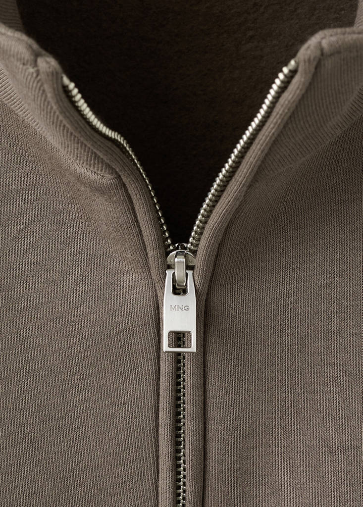 Zip-neck sweatshirt with a soft-touch interior — Medium Brown