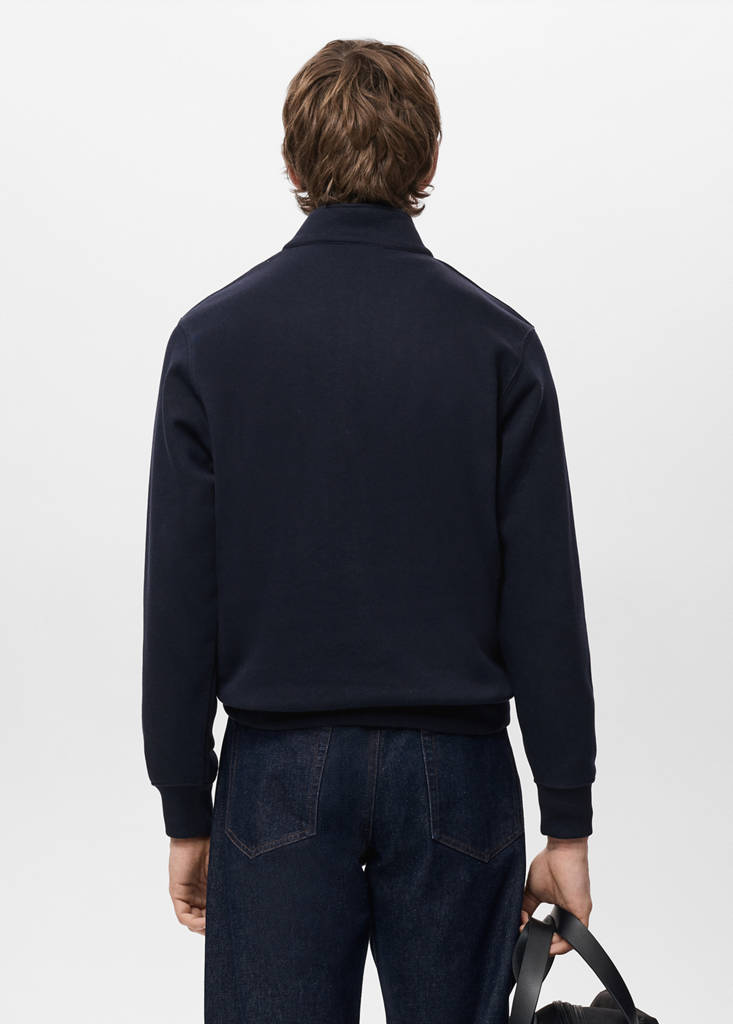 Zip-neck sweatshirt with a soft-touch interior — Navy