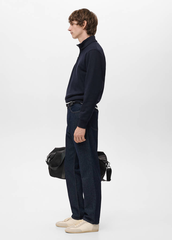 Zip-neck sweatshirt with a soft-touch interior — Navy