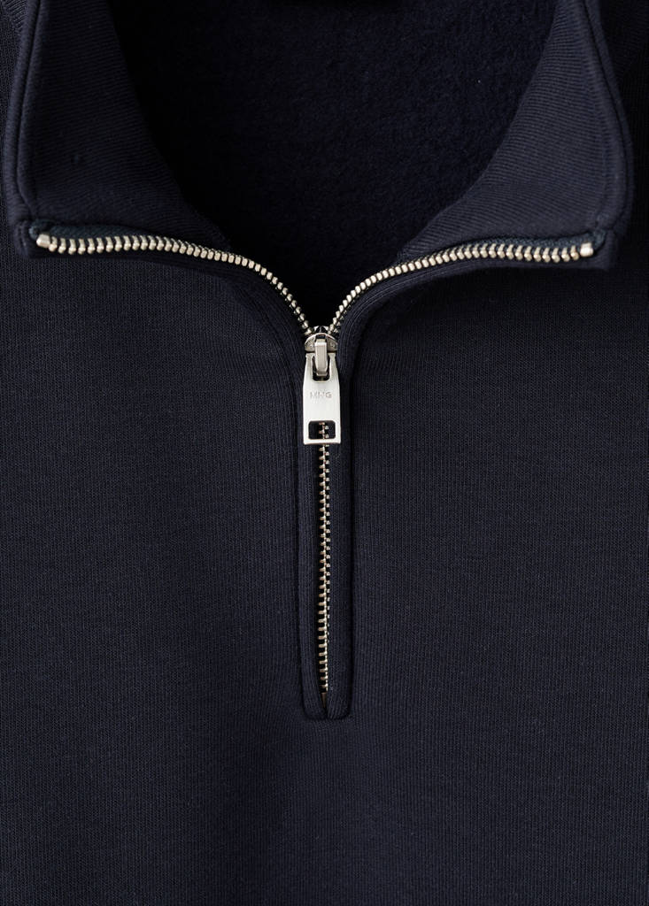 Zip-neck sweatshirt with a soft-touch interior — Navy