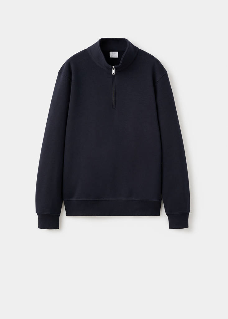 Zip-neck sweatshirt with a soft-touch interior — Navy