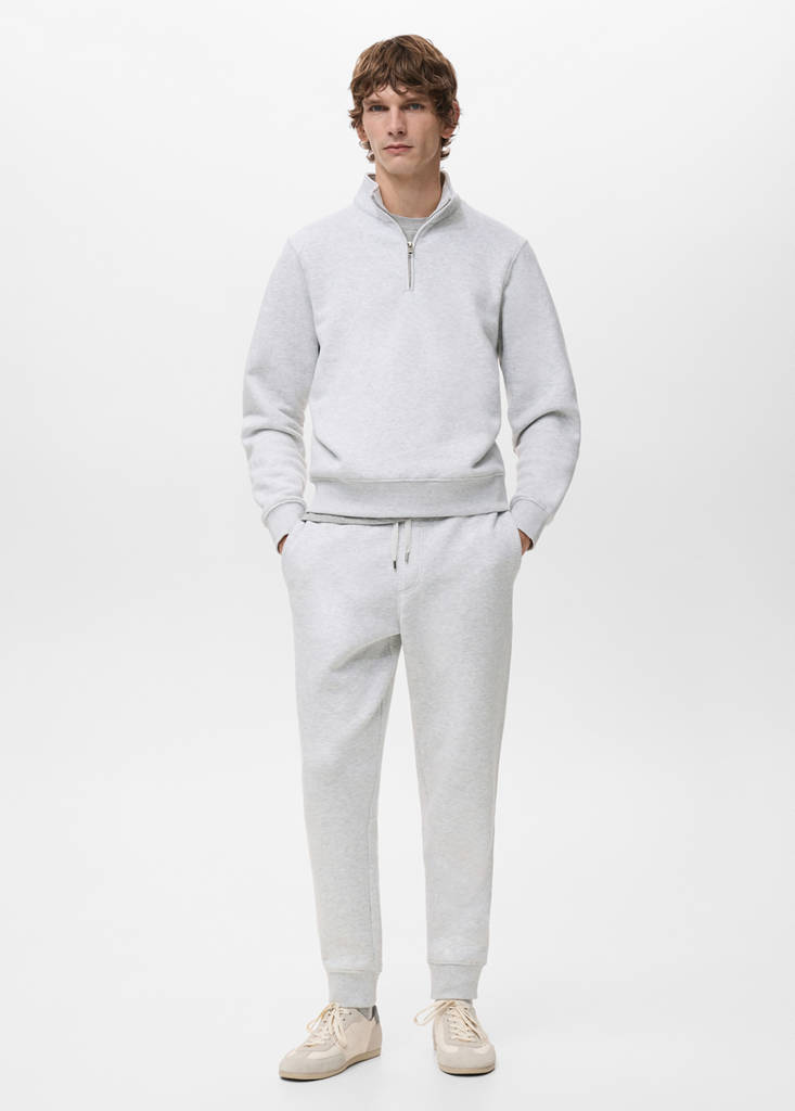 Zip-neck sweatshirt with a soft-touch interior — Light Heather Grey