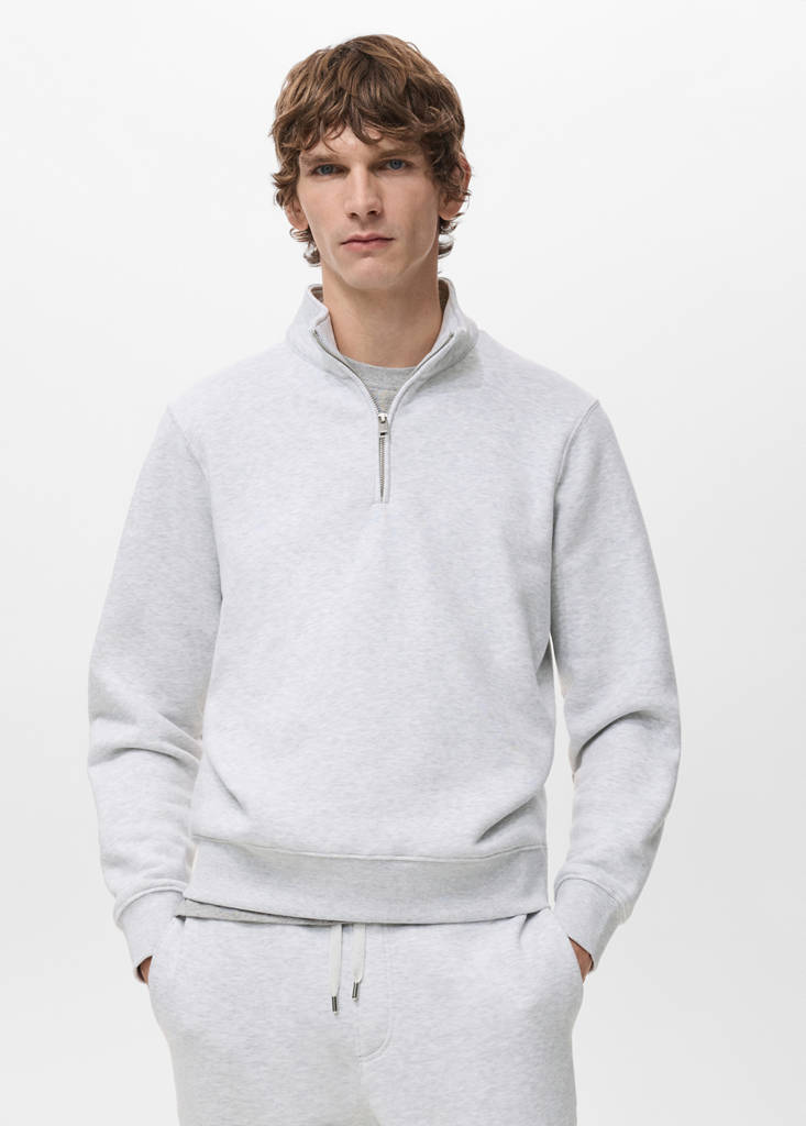 Zip-neck sweatshirt with a soft-touch interior — Light Heather Grey