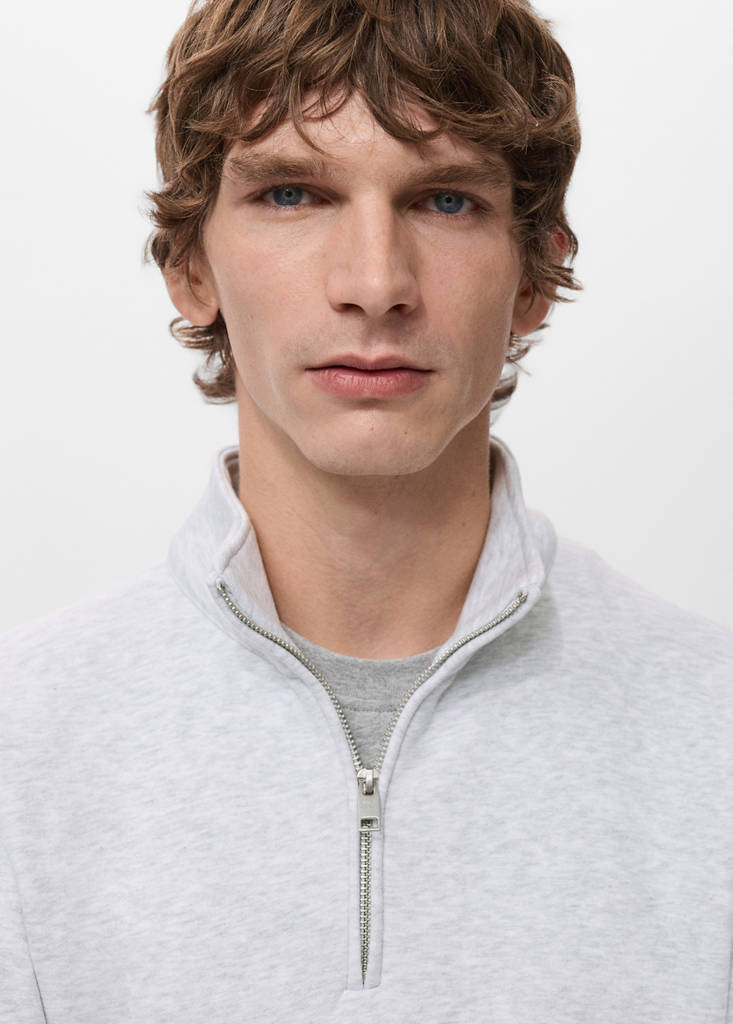 Zip-neck sweatshirt with a soft-touch interior — Light Heather Grey
