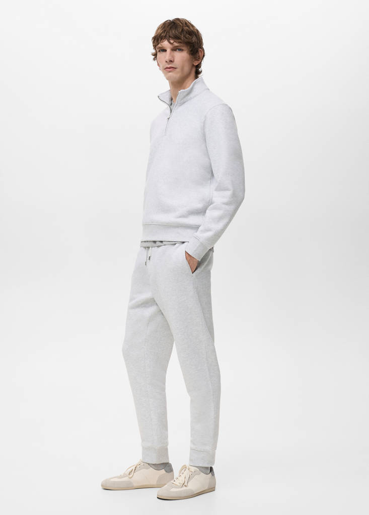 Zip-neck sweatshirt with a soft-touch interior — Light Heather Grey