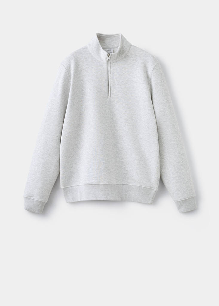 Zip-neck sweatshirt with a soft-touch interior — Light Heather Grey