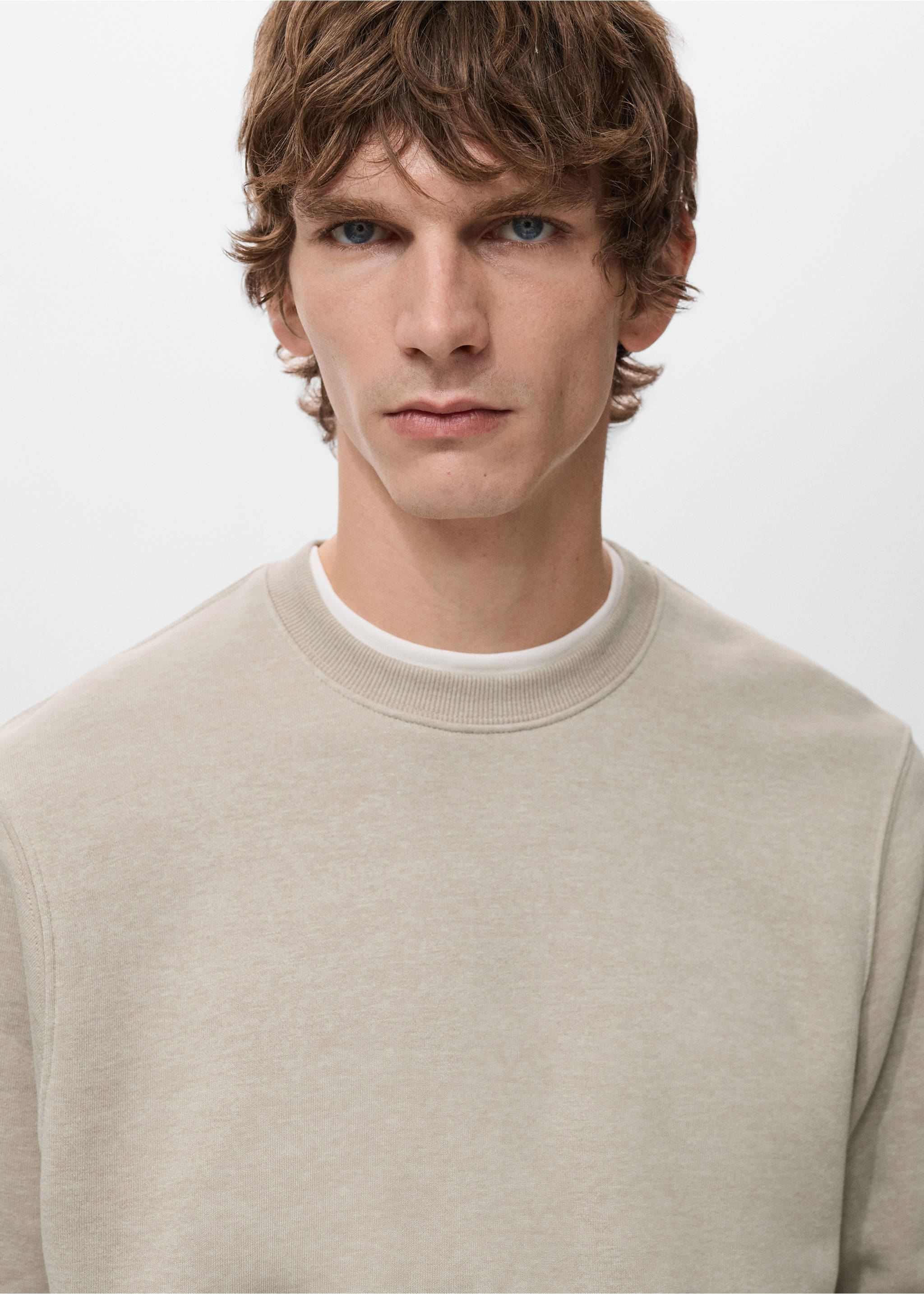 Cotton sweatshirt with soft-touch lining - Details of the article 1, Sand. Ref: 27021266-00.