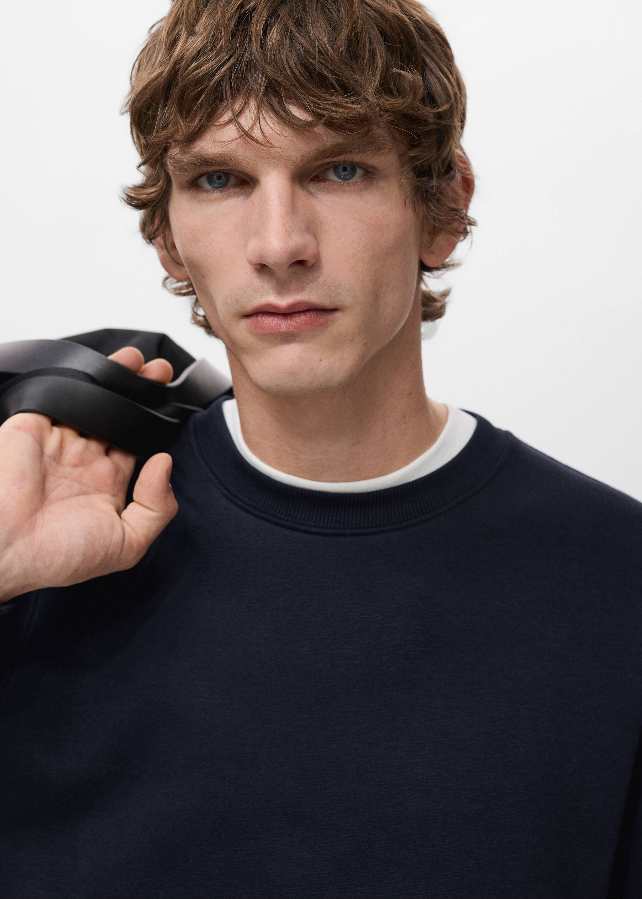 Cotton sweatshirt with soft-touch lining - Details of the article 1, Navy. Ref: 27021266-00.