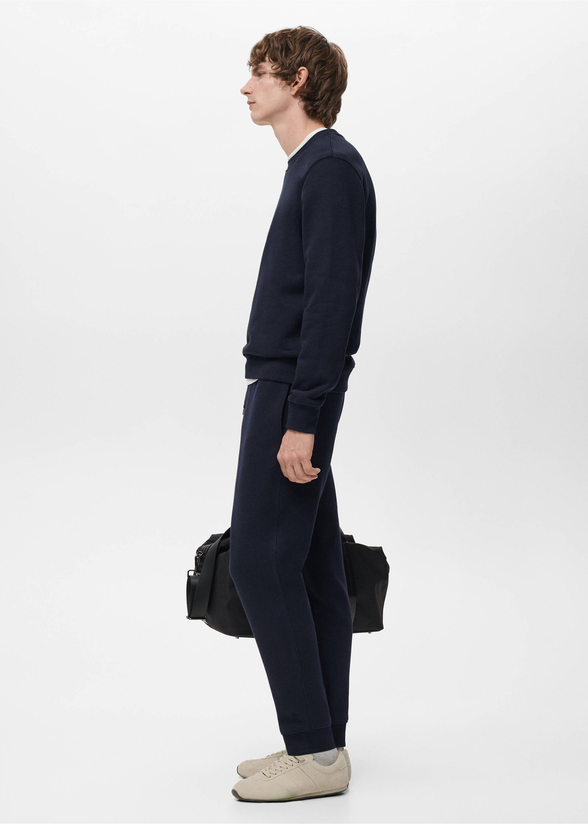 Cotton sweatshirt with soft-touch lining - Details of the article 2, Navy. Ref: 27021266-00.