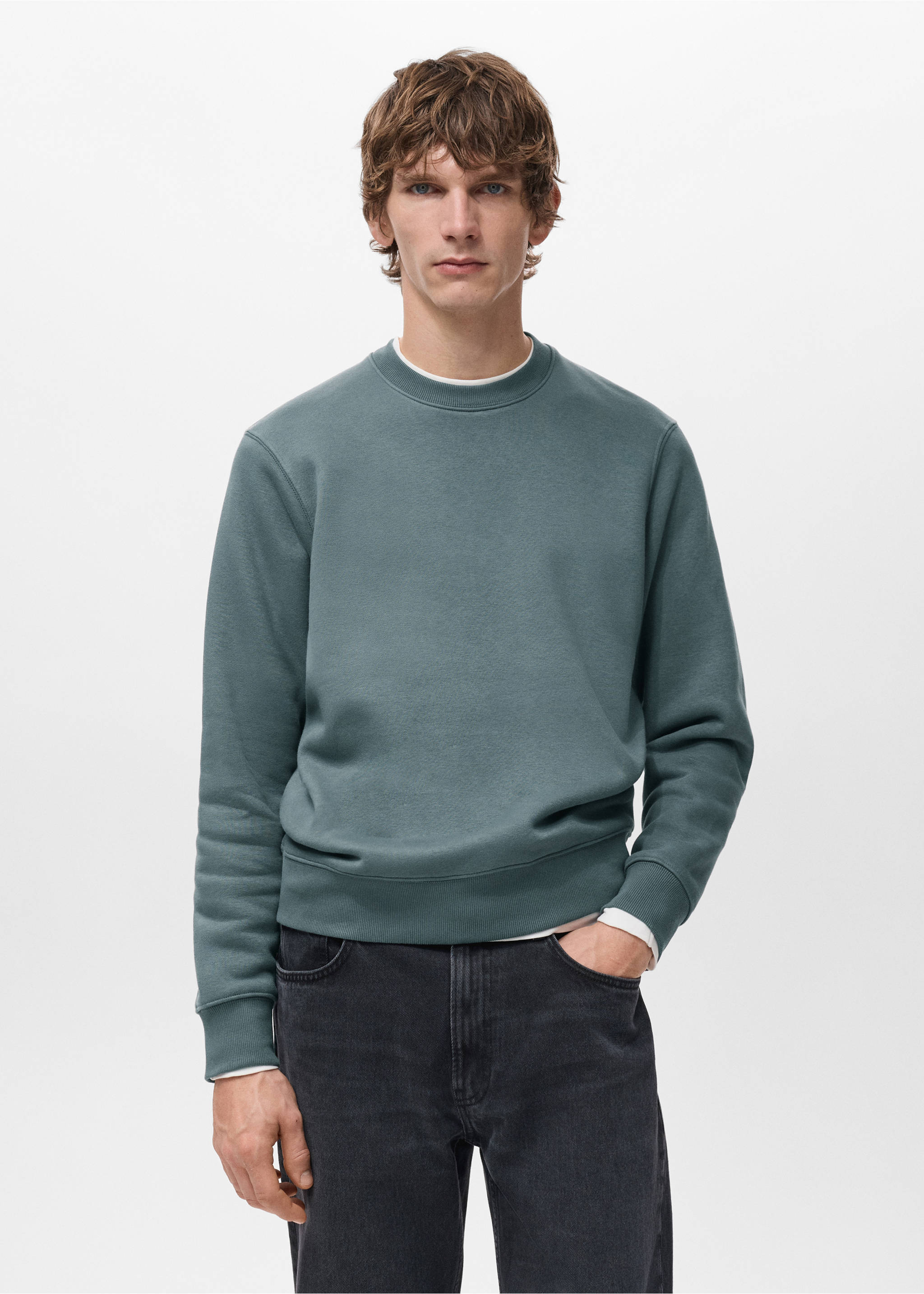 Cotton sweatshirt with soft-touch lining - Medium plane, Prussian Blue. Ref: 27021266-00.