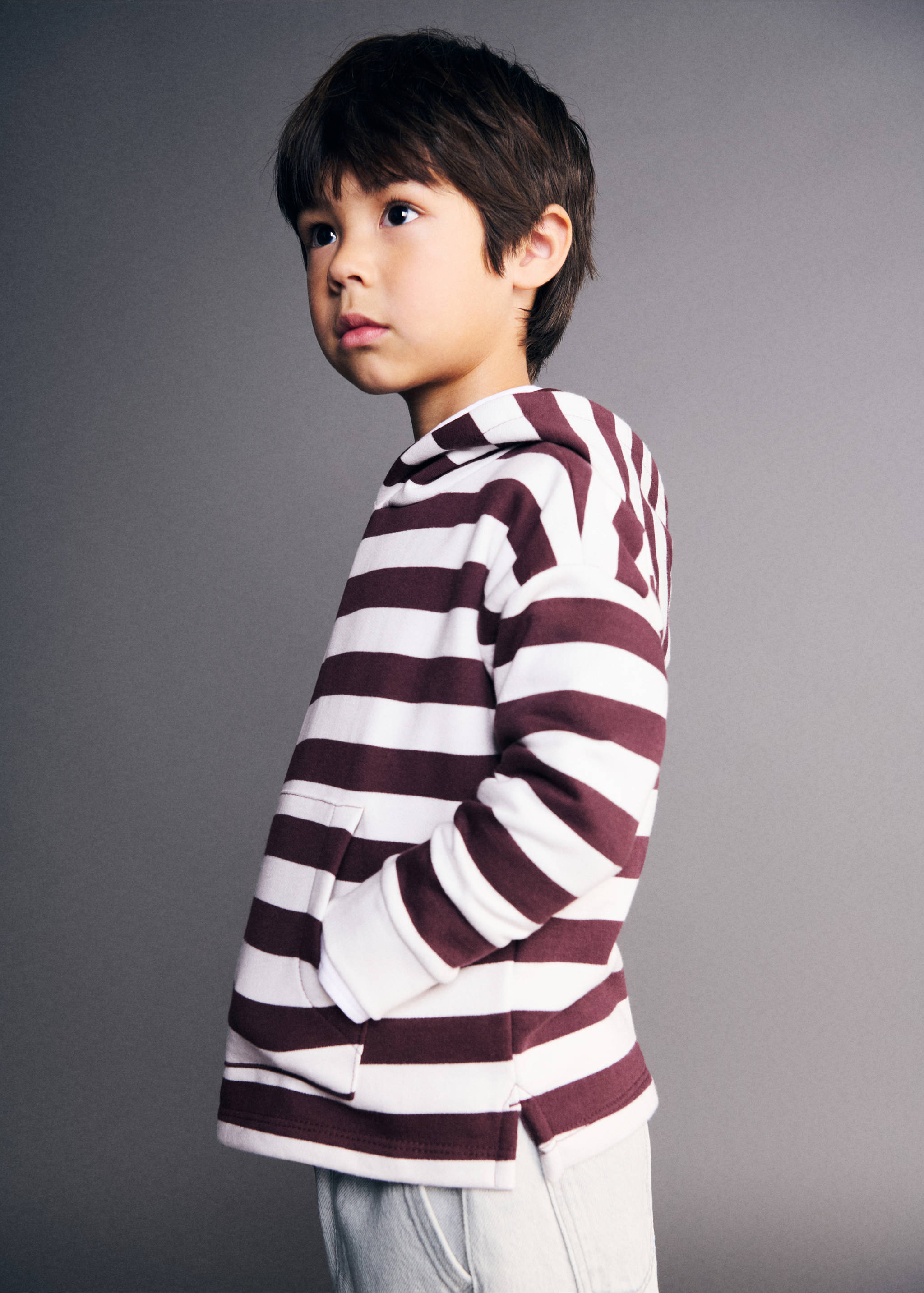 Sudadera rayas capucha - Plano medio, Vino. Ref: 27021268-00.