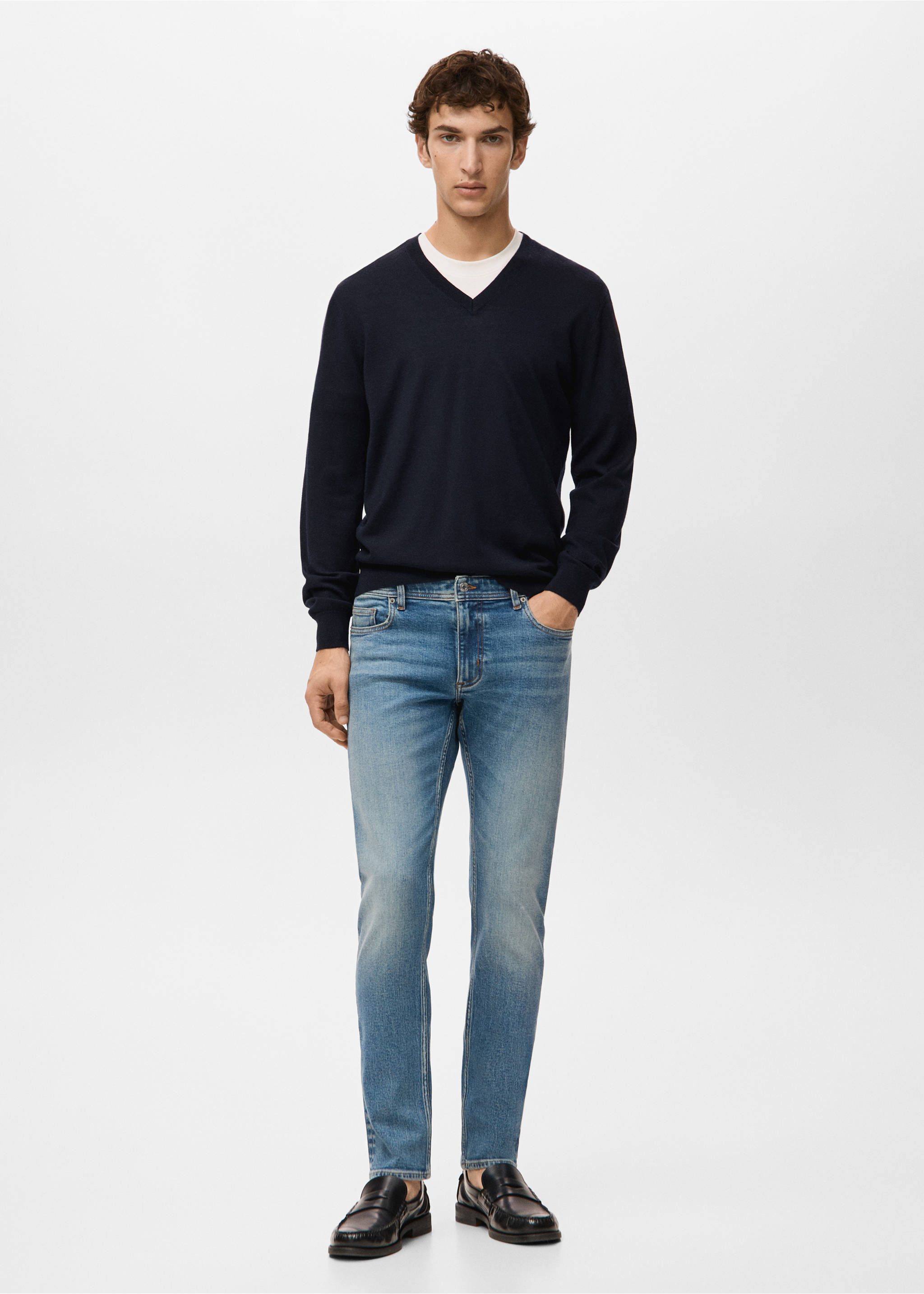 100% merino wool V-neck sweater - General plane, Navy. Ref: 27021289-00.
