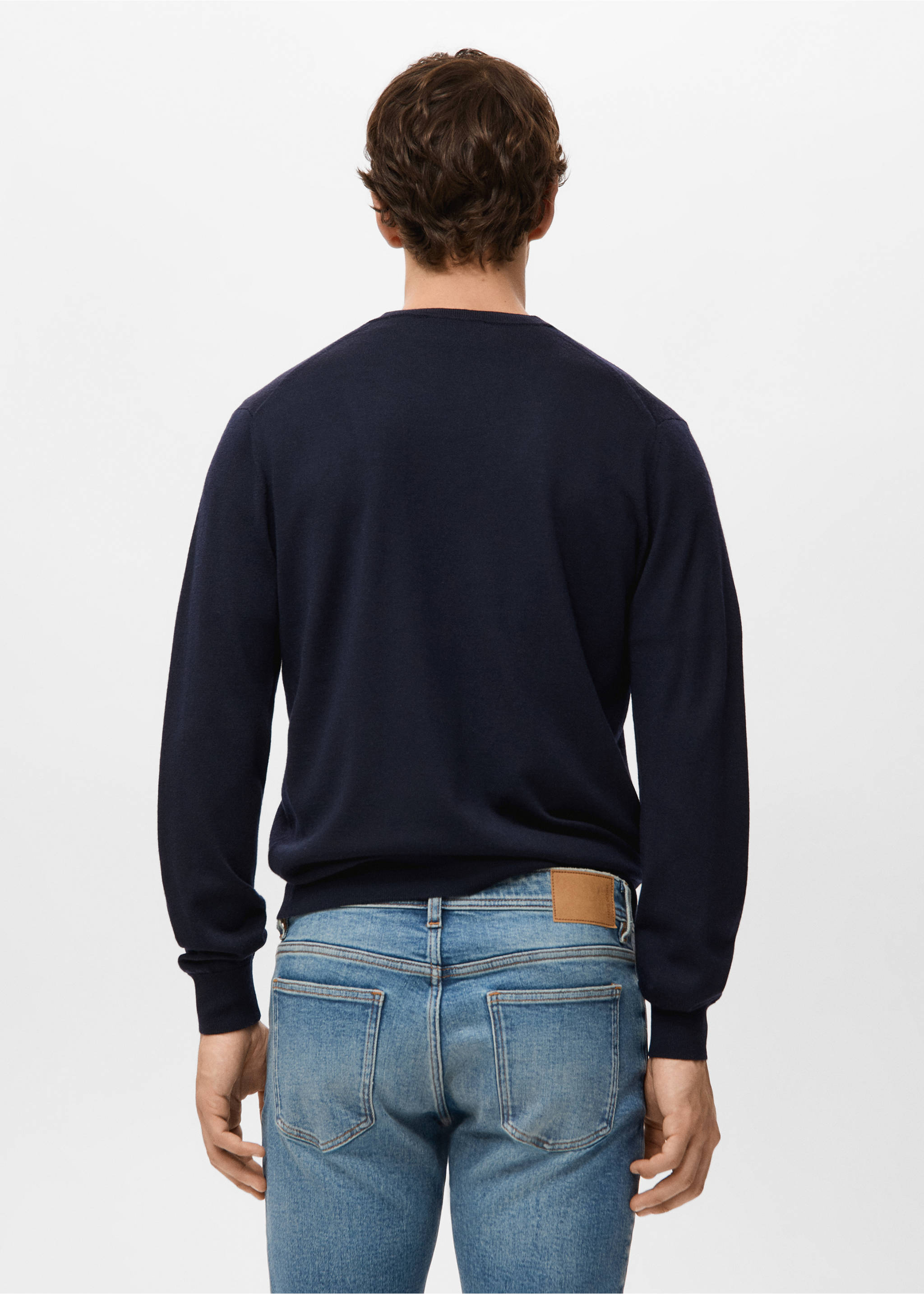 100% merino wool V-neck sweater - Reverse of the article, Navy. Ref: 27021289-00.