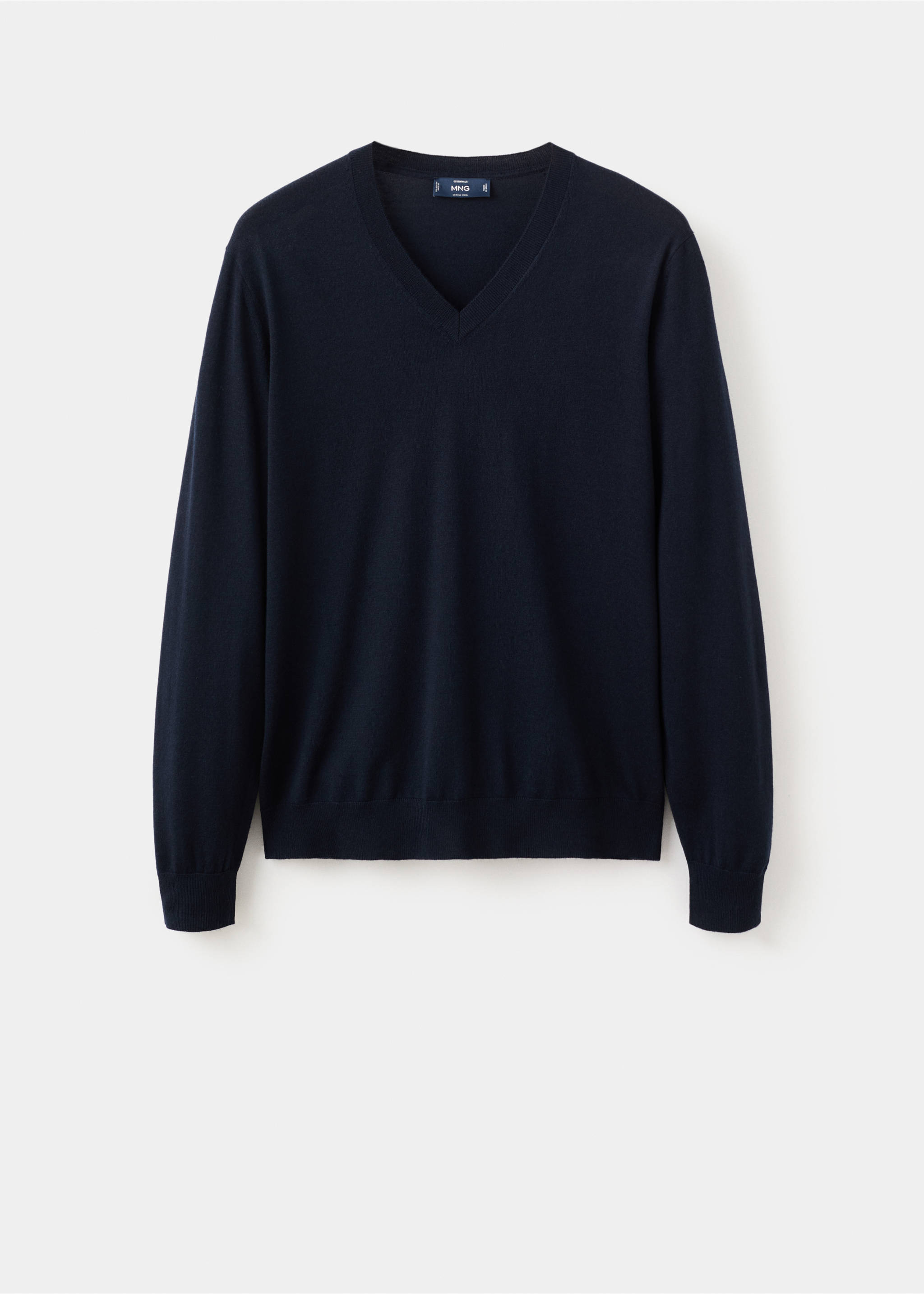 100% merino wool V-neck sweater - Article without model, Navy. Ref: 27021289-00.