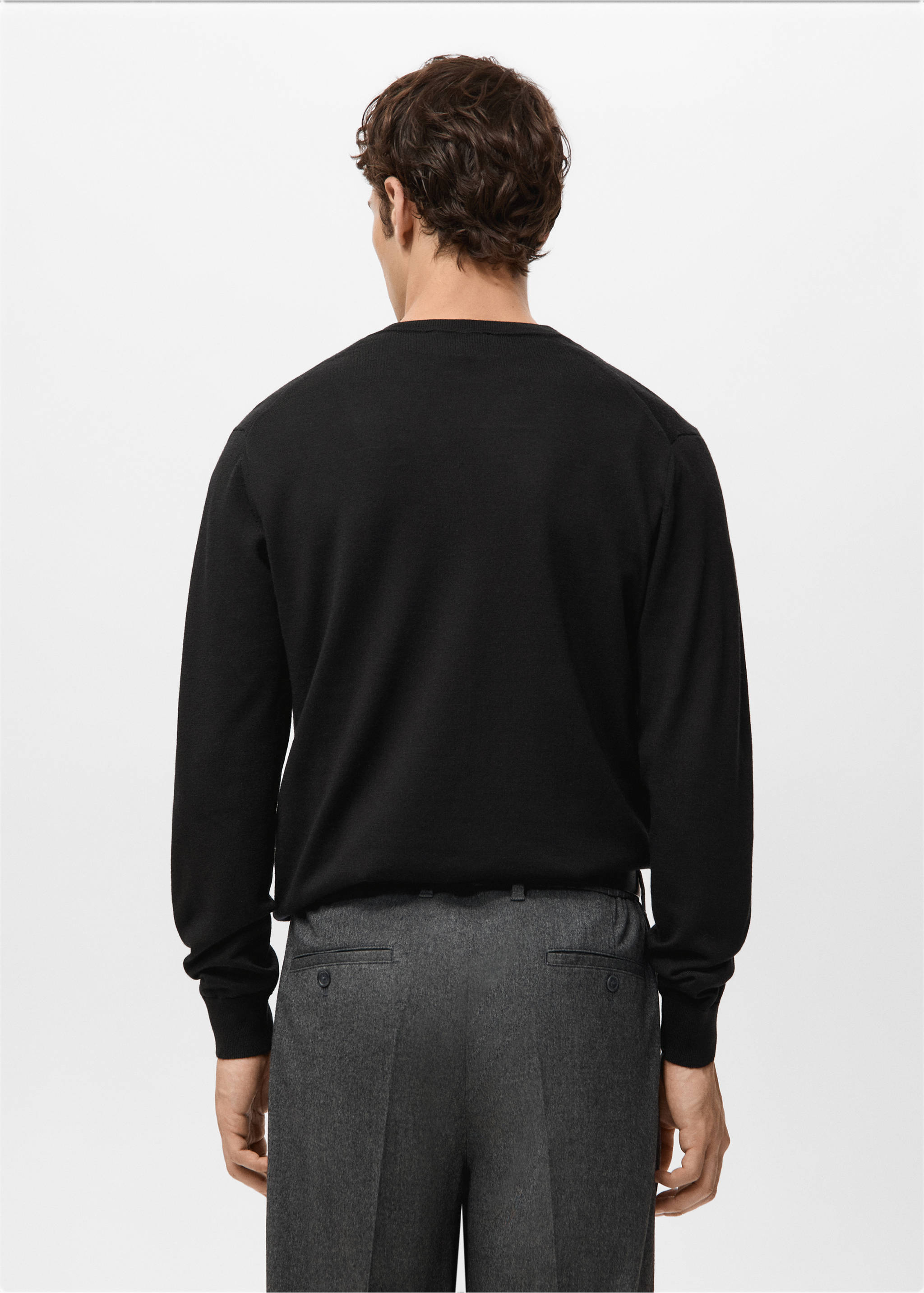100% merino wool V-neck sweater - Reverse of the article, Black. Ref: 27021289-00.