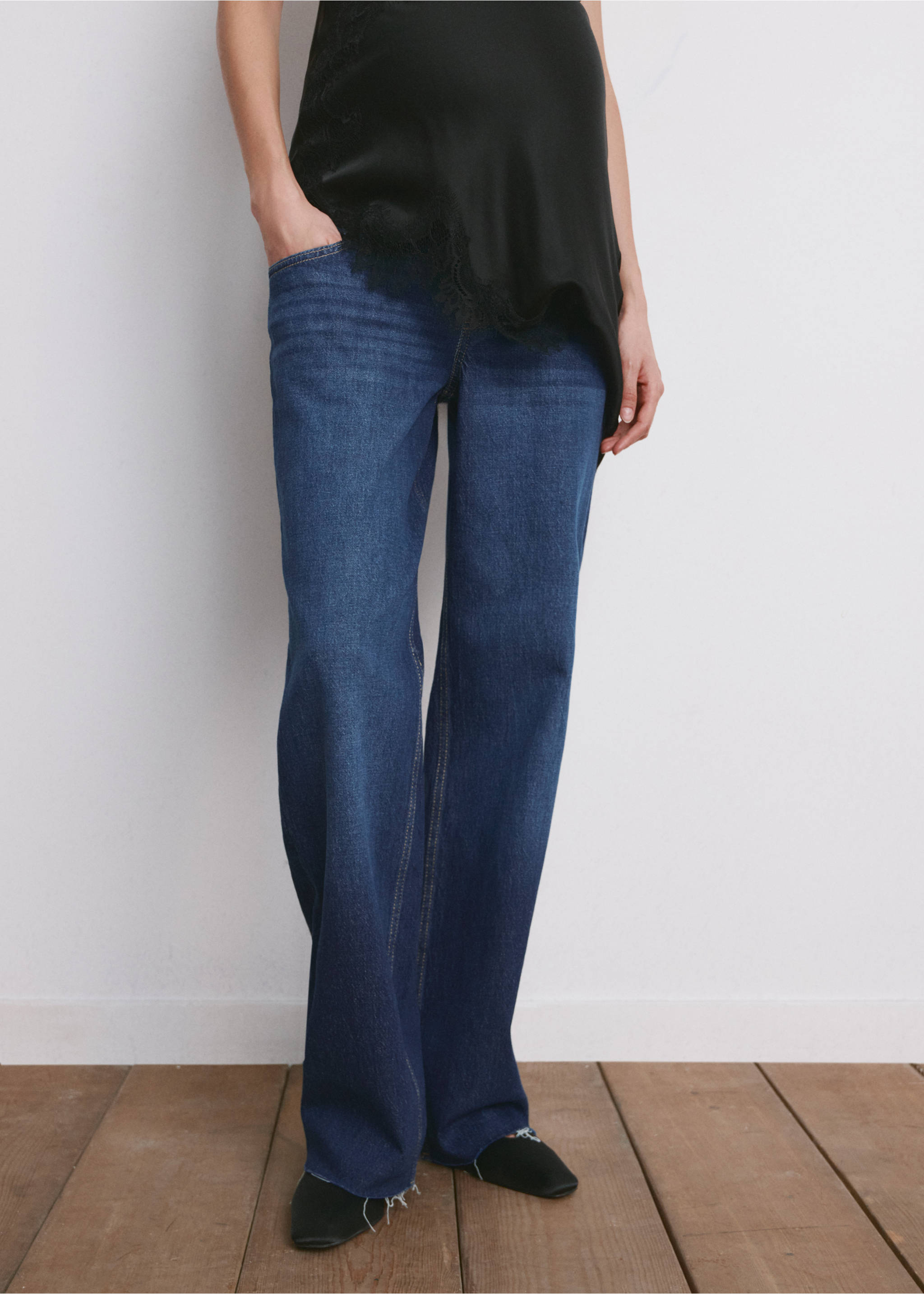 Wide leg maternity jeans - Reverse of the article, Dark Blue. Ref: 27021290-00.