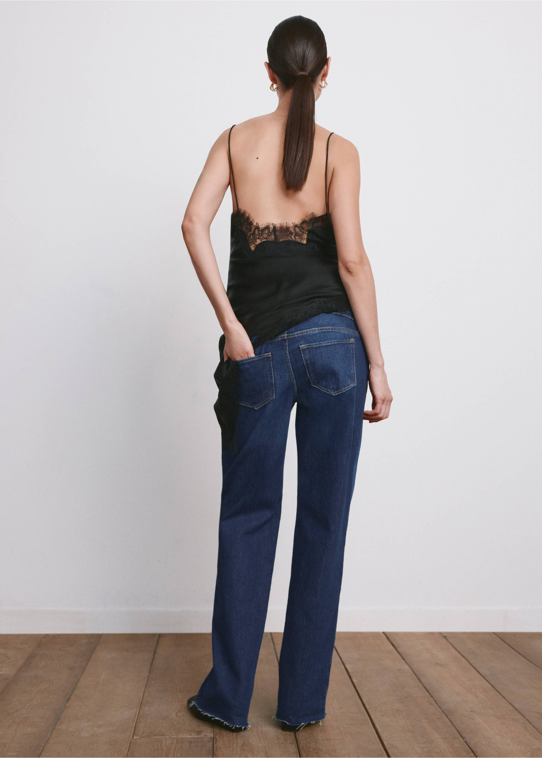 Wide leg maternity jeans - Details of the article 6, Dark Blue. Ref: 27021290-00.