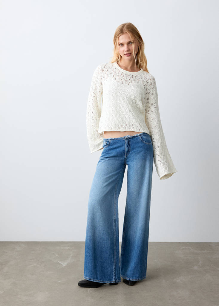 Pullover mit Lochstrickmuster — Cremeweiß