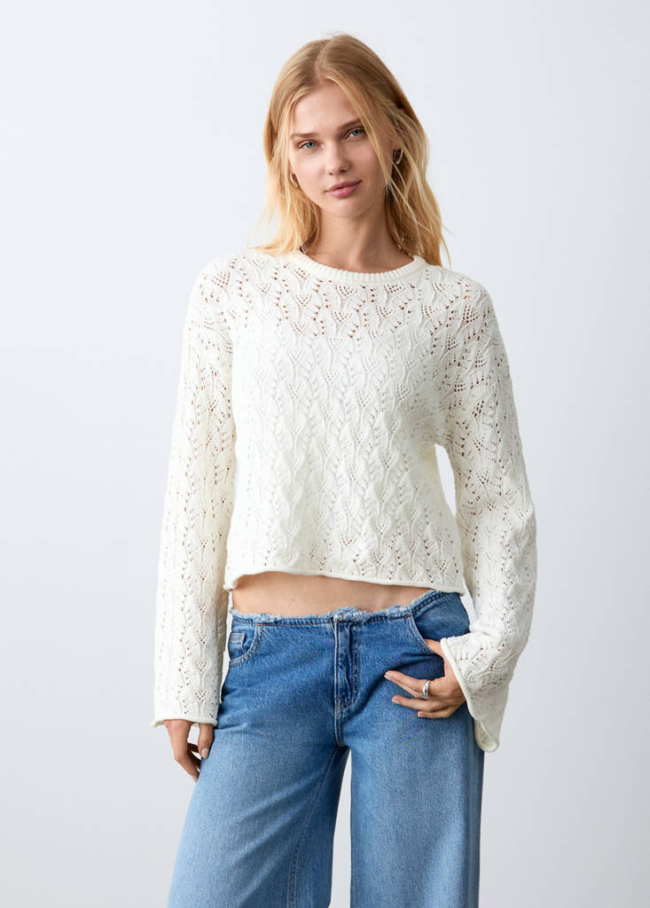 Pullover mit Lochstrickmuster — Cremeweiß