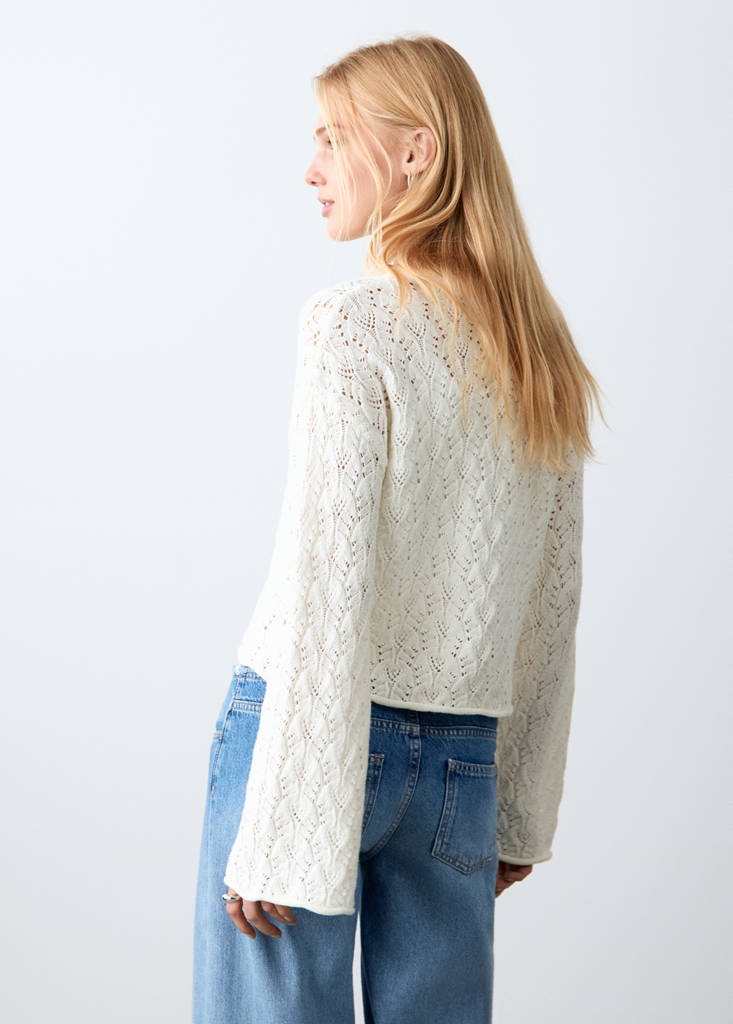 Pullover mit Lochstrickmuster — Cremeweiß