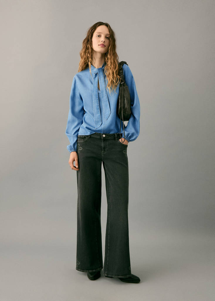 Lyocell blouse with bow — Medium Blue