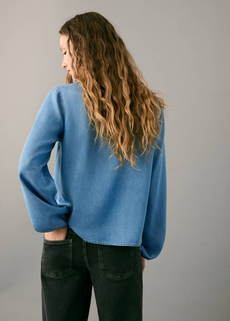 Lyocell blouse with bow — Medium Blue