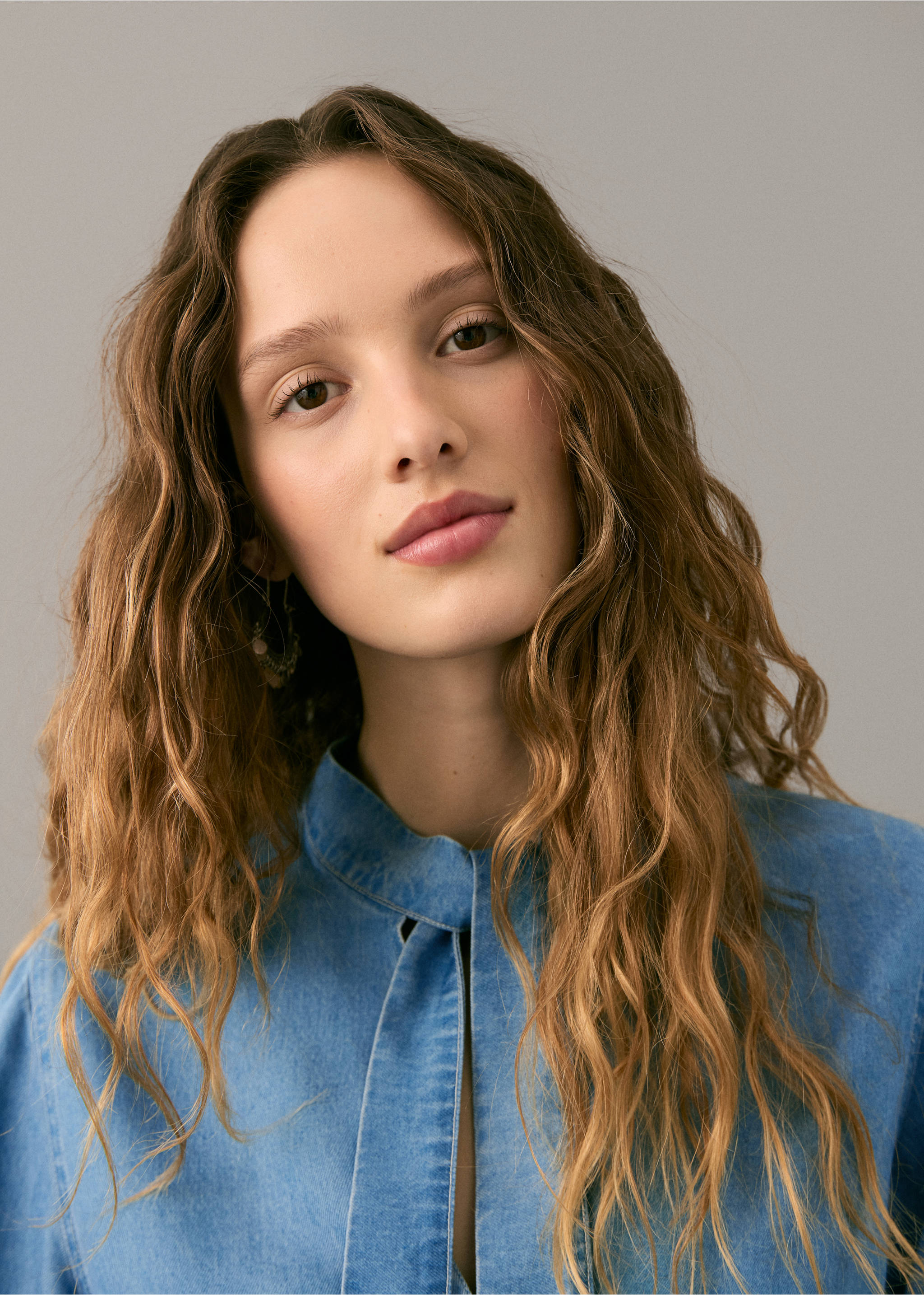 Блузка из лиоцелла с завязкой - Деталь изделия 1, Синий средний. Ref: 27021295-00.