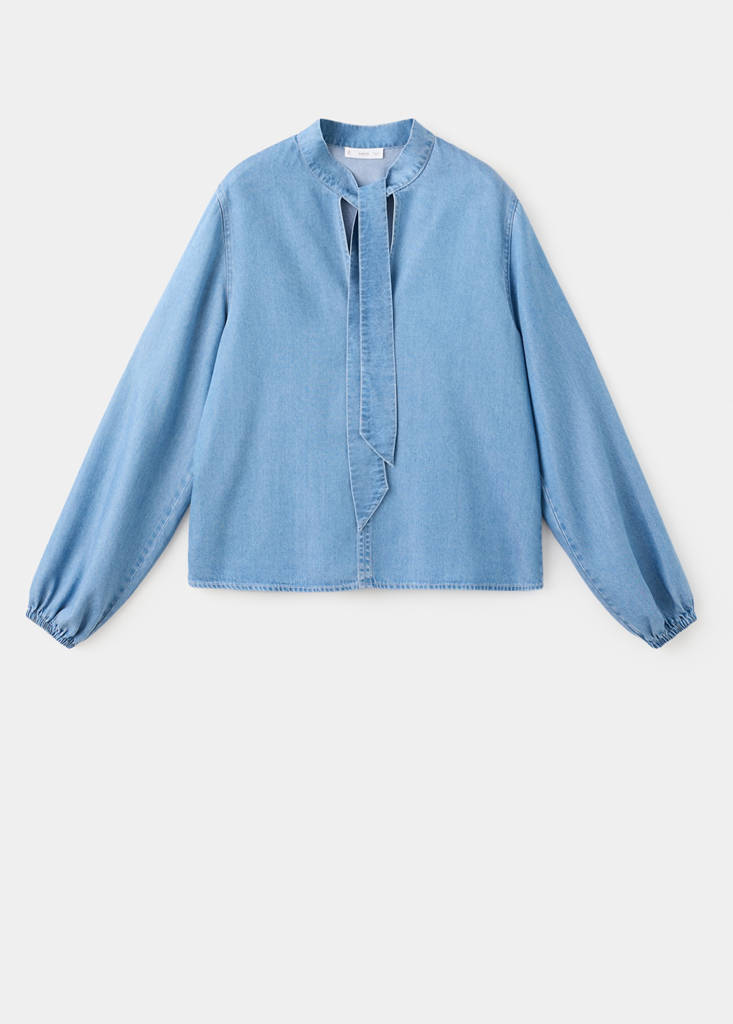 Lyocell blouse with bow — Medium Blue