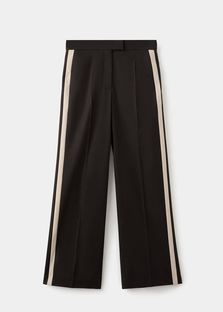 Wide leg trousers with contrast stripe — Chocolate