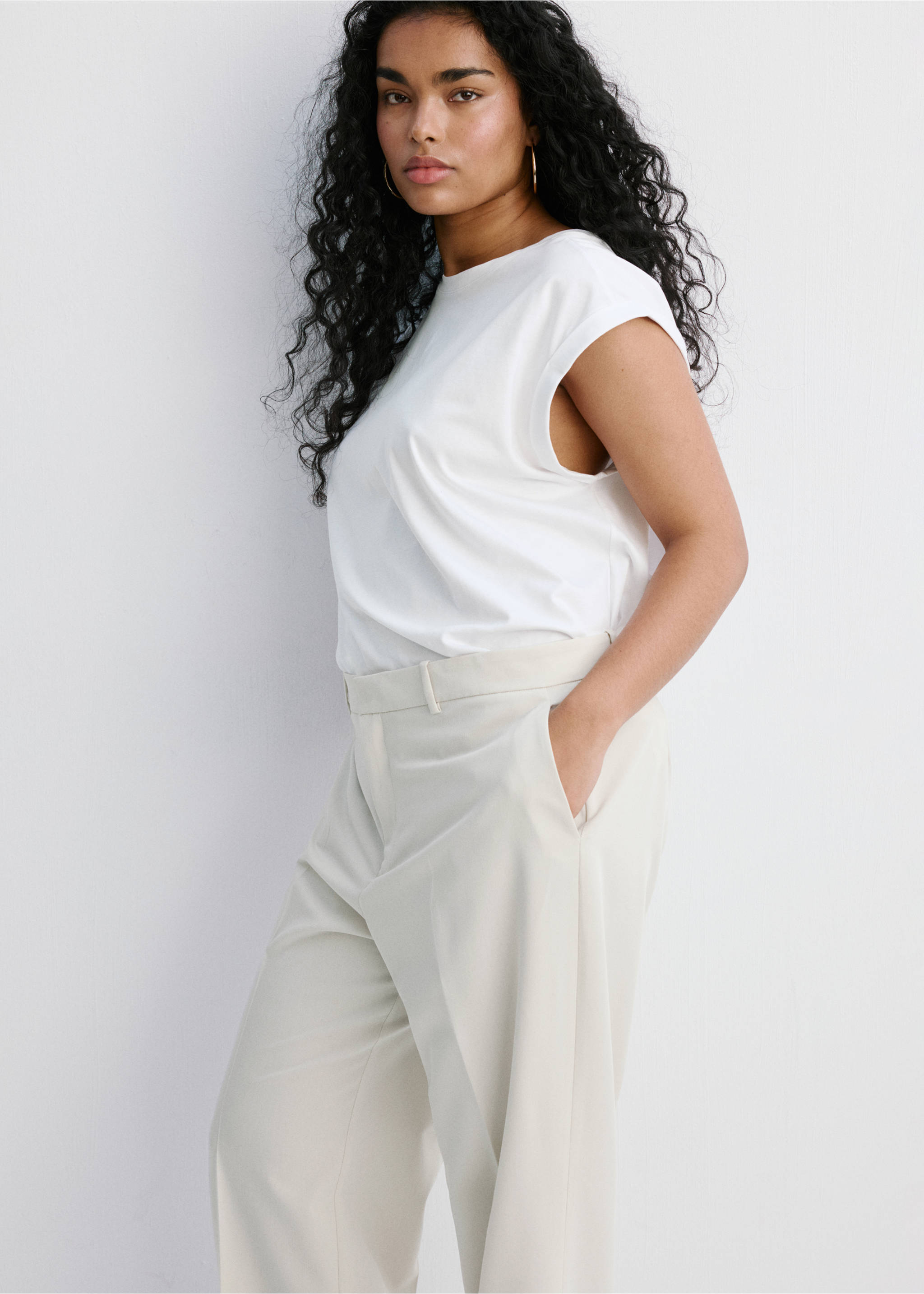 Straight suit trousers - Details of the article 5, Light/Pastel Grey. Ref: 27021297-00.