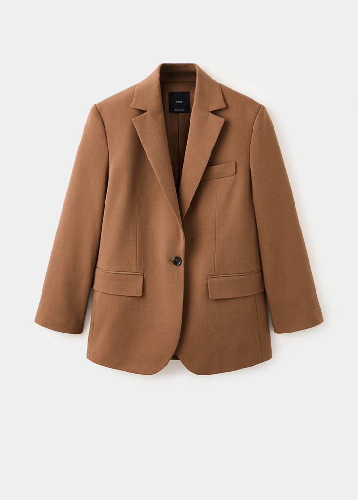 Straight suit jacket with lapel pockets — Caramel