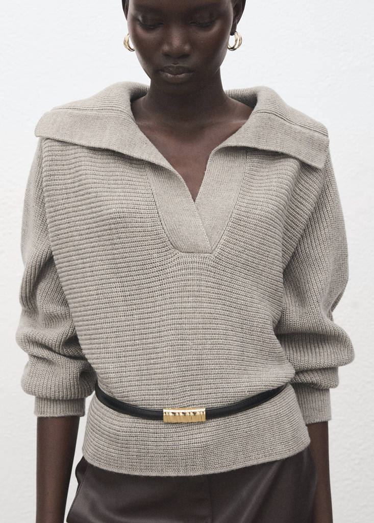 Polo-neck ribbed sweater — Light/Pastel Grey
