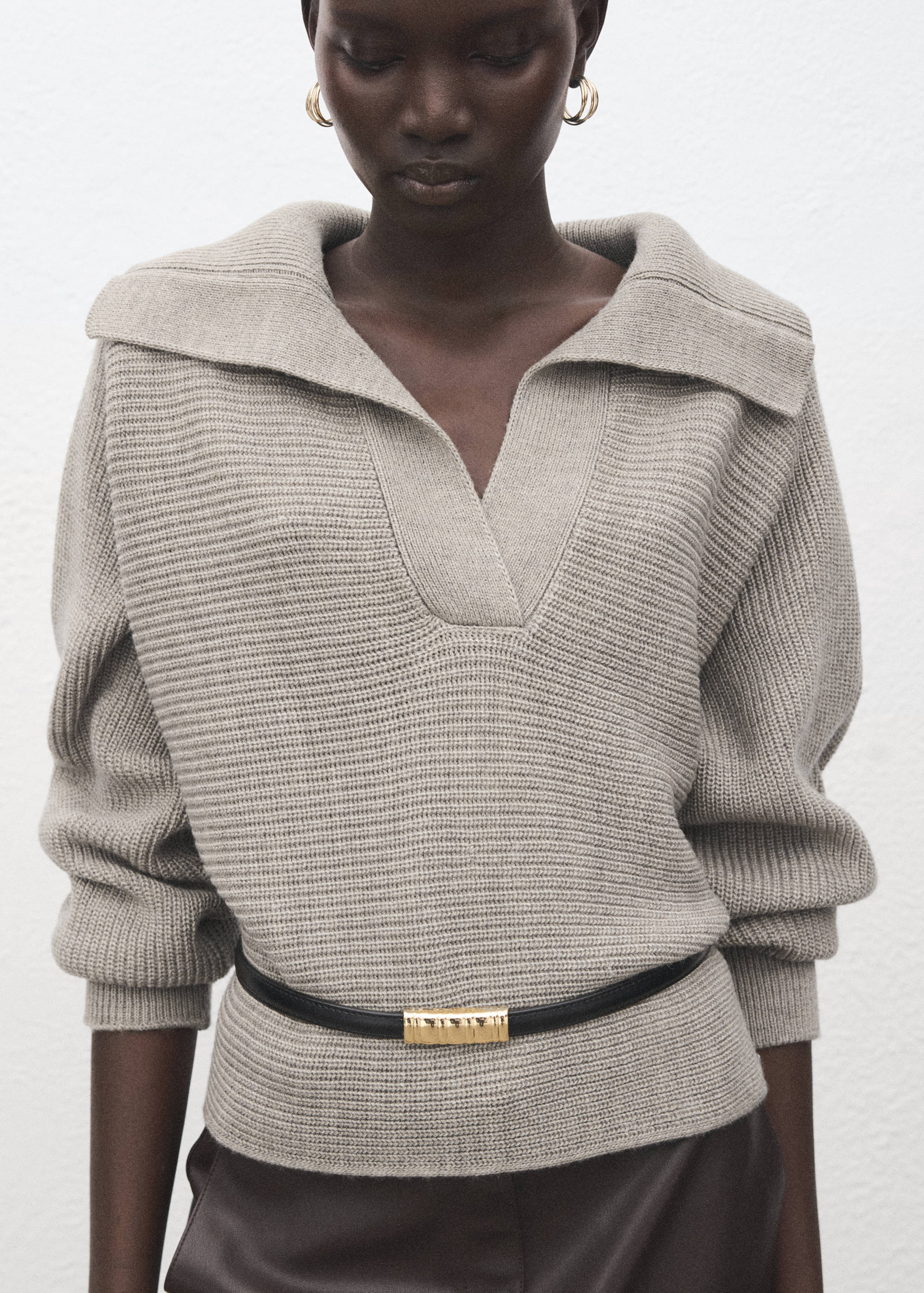 Pull-over maille côtelée col polo - Détail de l'article 1