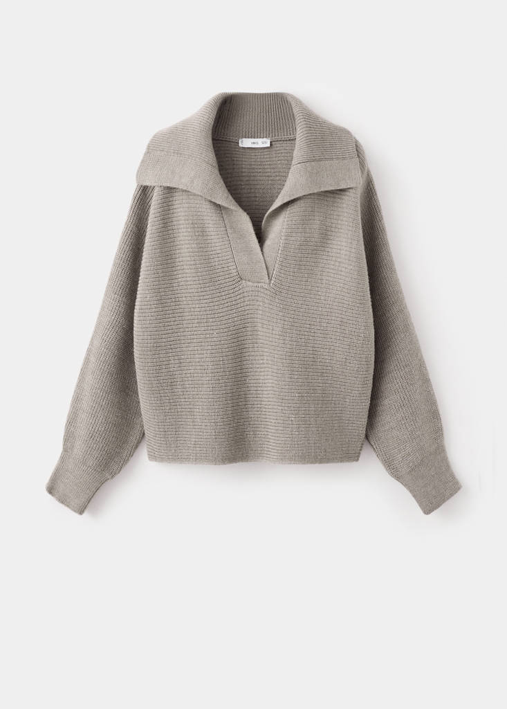 Polo-neck ribbed sweater — Light/Pastel Grey