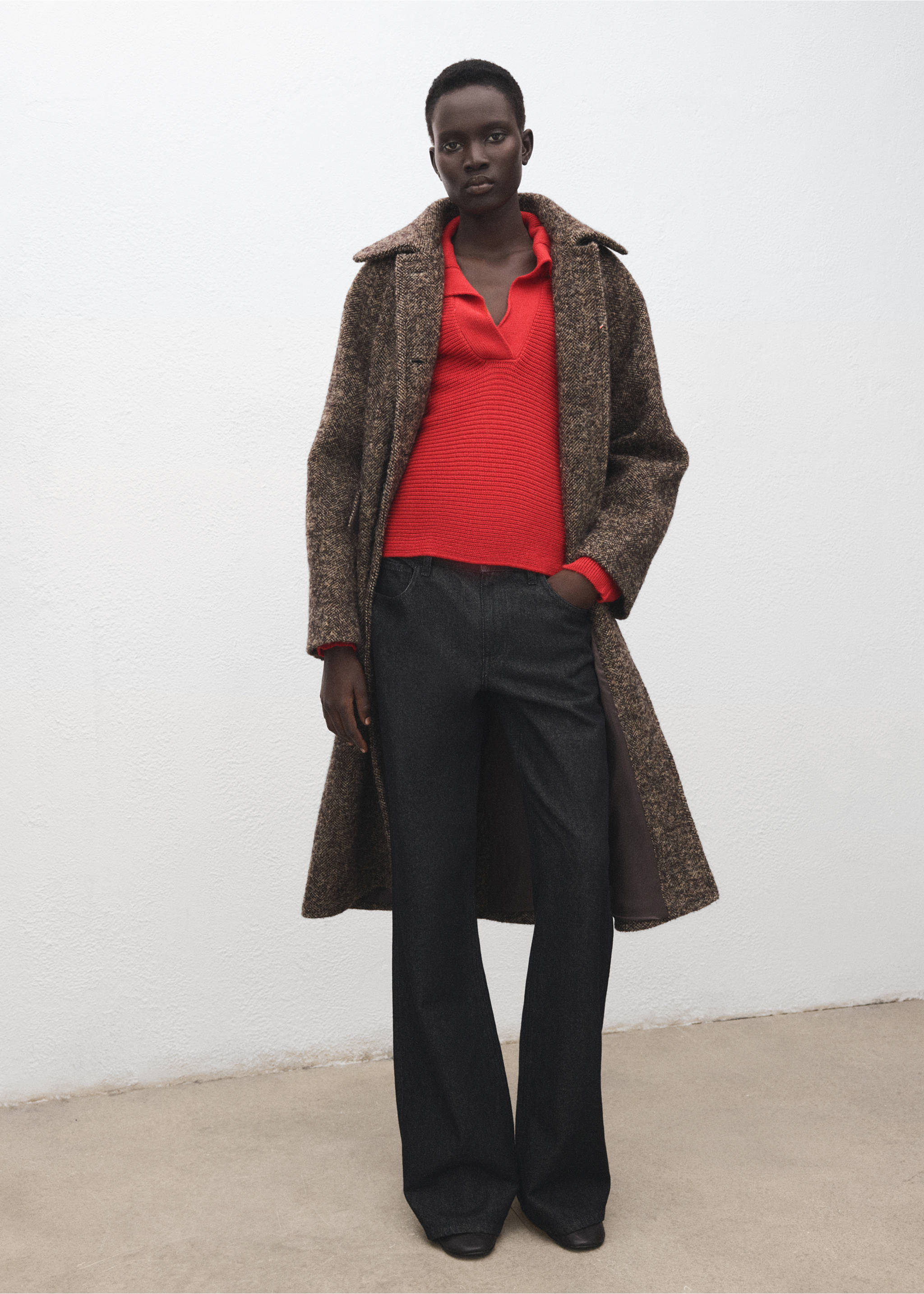 Pull-over maille côtelée col polo - Plan général, Rouge. Ref: 27021309-00.