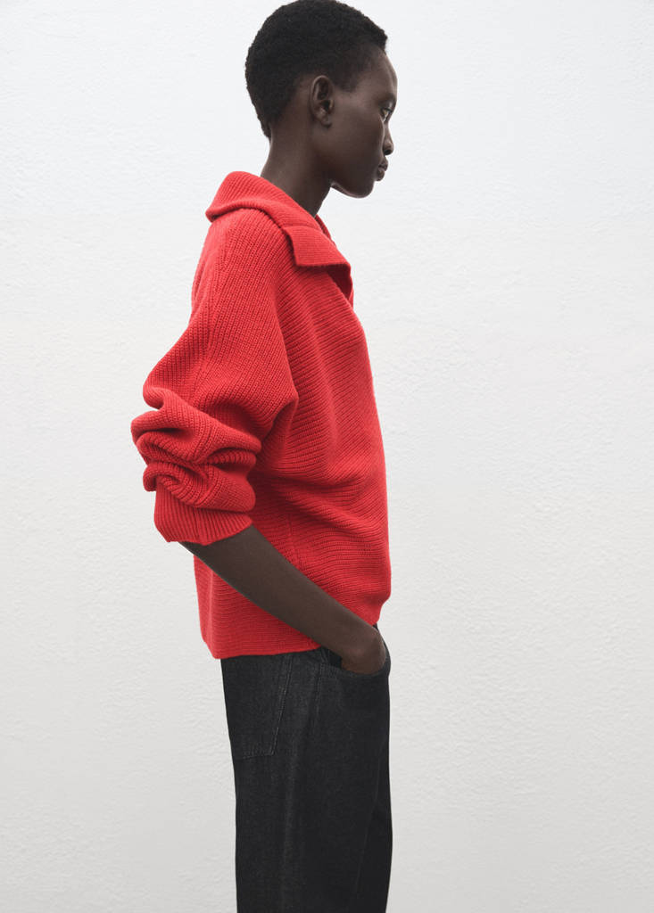 Polo-neck ribbed sweater — Red