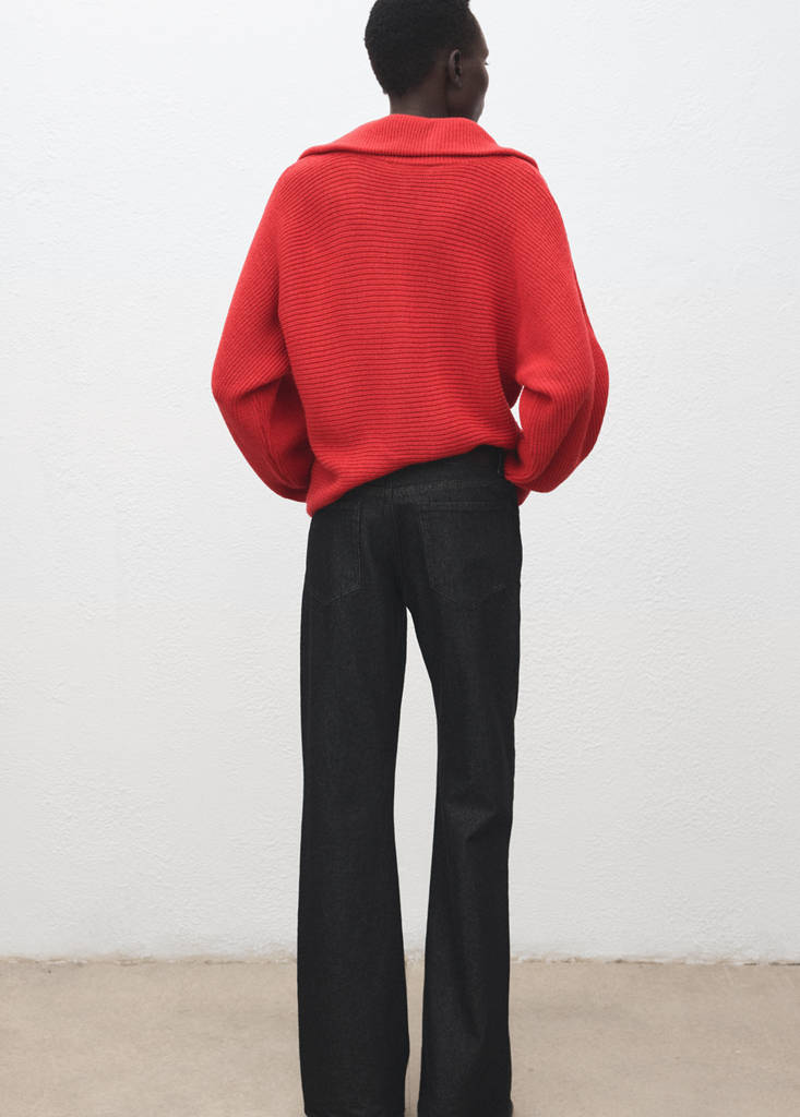 Polo-neck ribbed sweater — Red