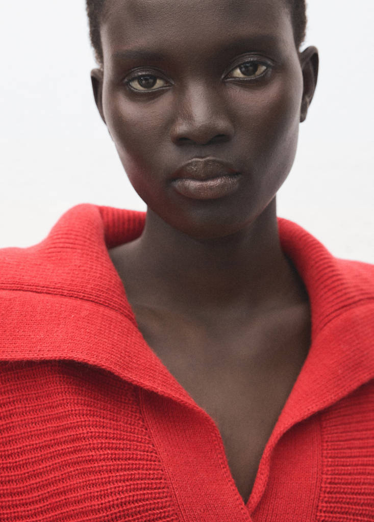 Polo-neck ribbed sweater — Red