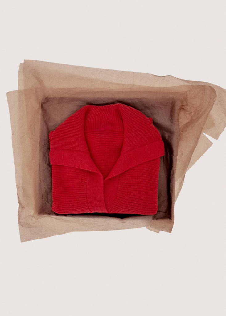 Polo-neck ribbed sweater — Red