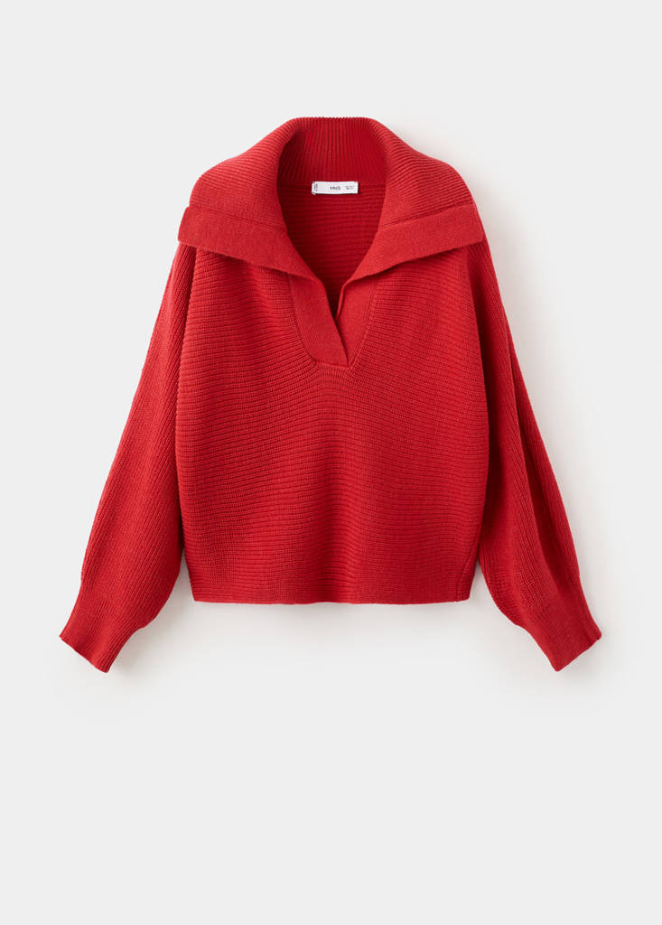 Polo-neck ribbed sweater — Red