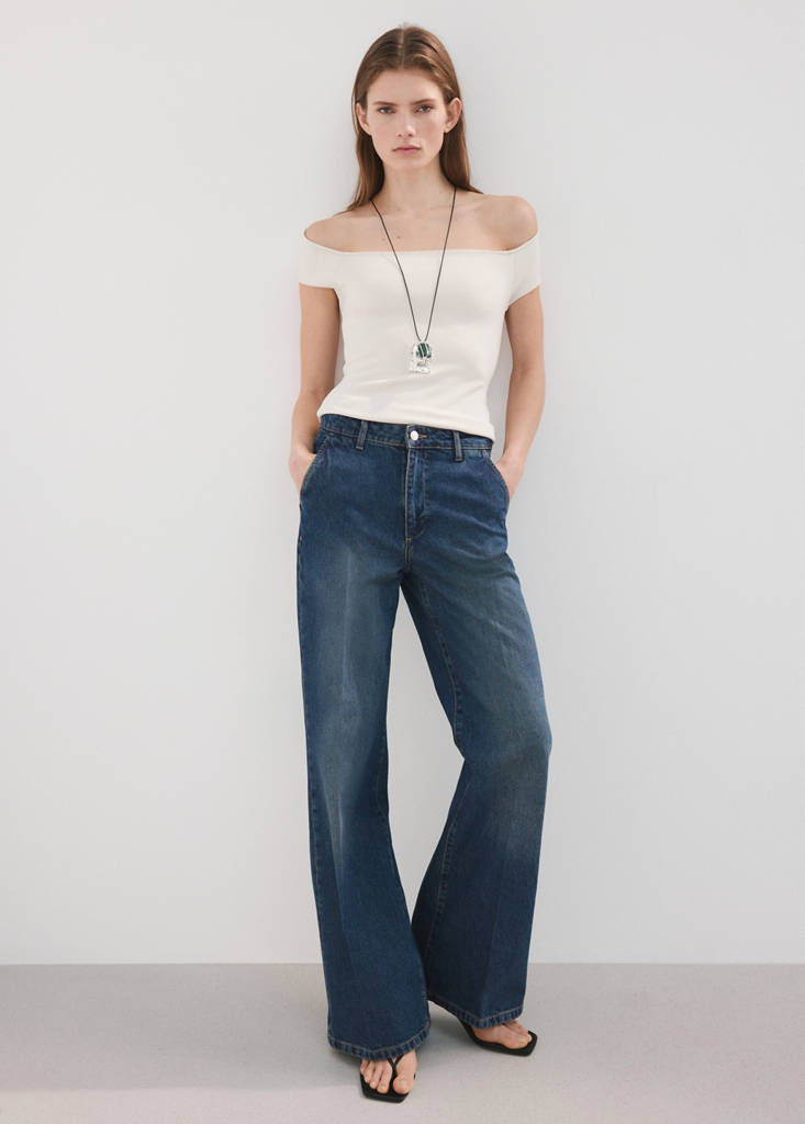Wide leg mid-rise jeans — Dark Blue