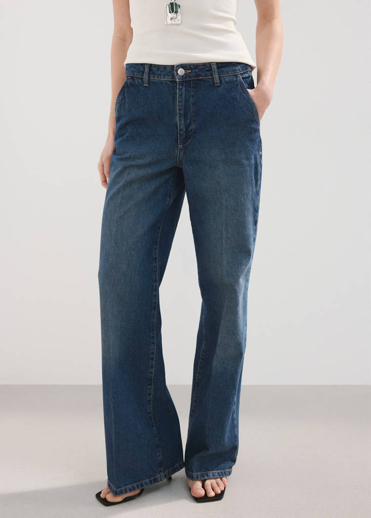 Wide leg mid-rise jeans — Dark Blue