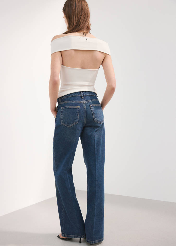 Wide leg mid-rise jeans — Dark Blue