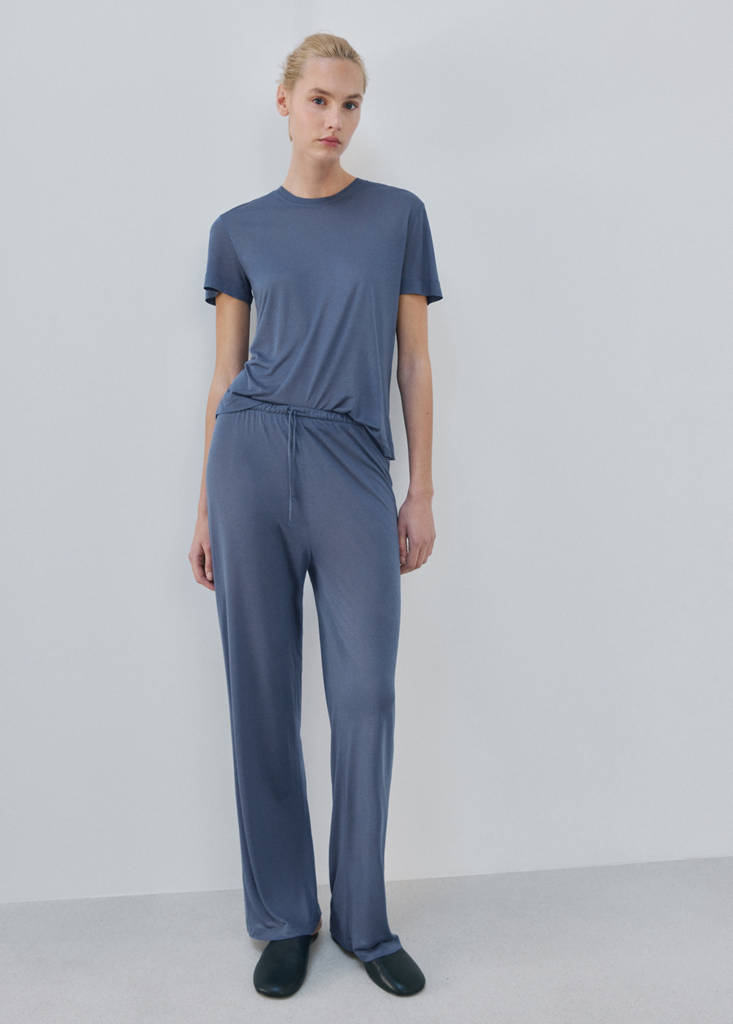 Short-sleeved micro-modal pyjama top — Blue