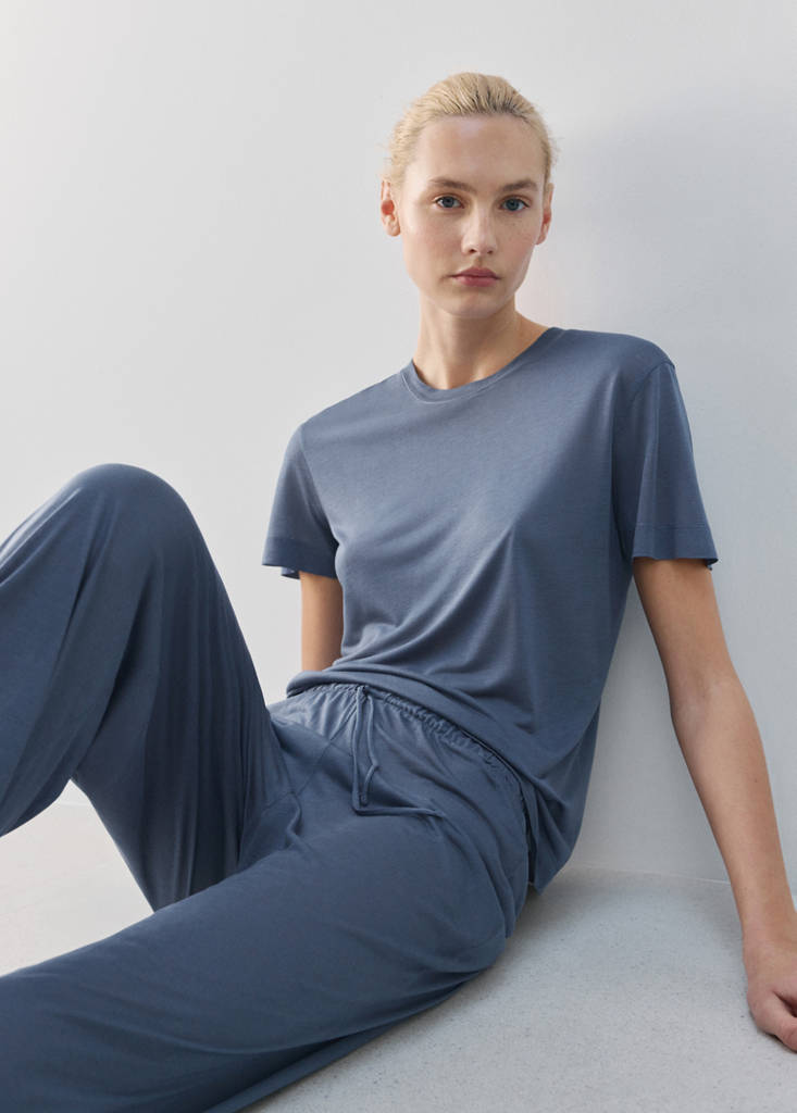 Short-sleeved micro-modal pyjama top — Blue