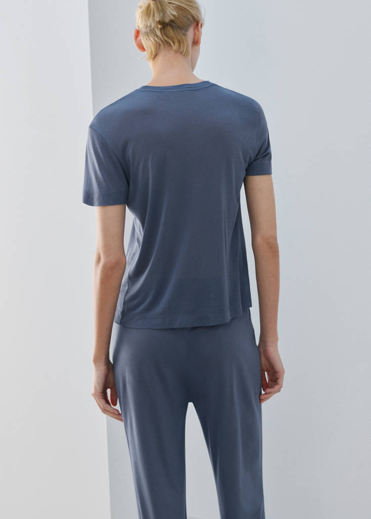 Short-sleeved micro-modal pyjama top — Blue